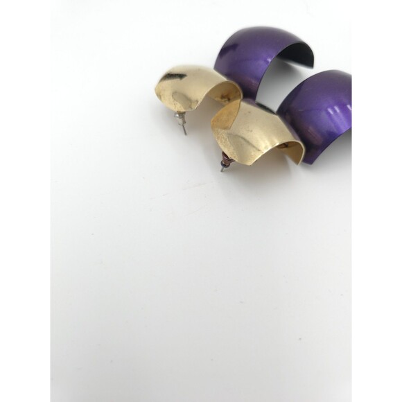 Vintage Large Metal Dangle Purple Gold Statement Earrings 80s 2.5" - Picture 5 of 7